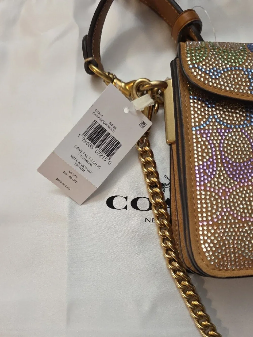Coach Multicolor Crystal Signature C Chain Crossbody with Gold Trim